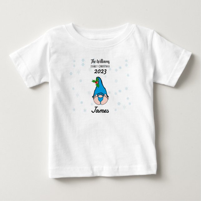 Family Personalised Baby Boy Gnome T-Shirt (Front)