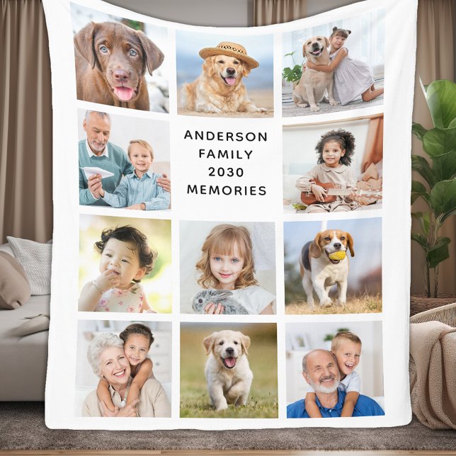 Family Personalised Modern 11 Pictures Collage  Fleece Blanket (Creator Uploaded)