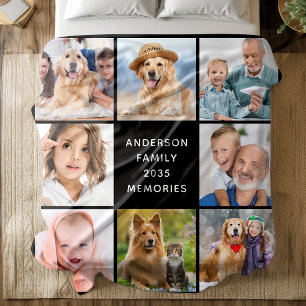 Family Personalised Modern Simple 11 Photo Collage Fleece Blanket