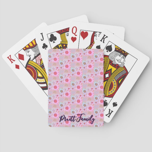 Family Personalize Warm Feelings of Joy & Daisies Playing Cards (Back)