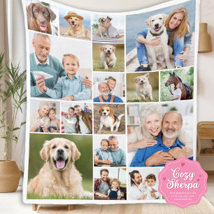 Family Personalized Modern Simple 18 Photo Collage Sherpa Blanket