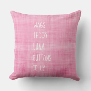 Family PET Names Timeless Keepsake Decor Pink Cushion