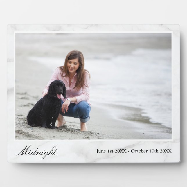 Family Pet Photo Memorial Keepsake White Marble Plaque (Front)