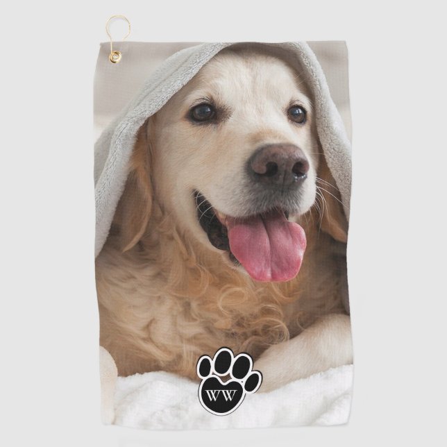 Family Pet Photo Monogram Golf Towel (Front)