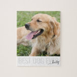 Family Pet Photo Personalised Best Dog Ever Jigsaw Jigsaw Puzzle<br><div class="desc">Create a photo with your dog's photo and "Best dog ever" quote with your puppy's name in an elegant script font.</div>