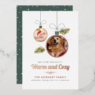 Family Pets Photos Christmas Rose Gold Foil Holiday Card
