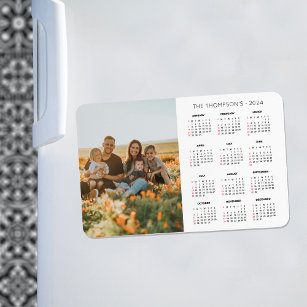 Family Photo 2024 Calendar 12 Month Monogram Magnet