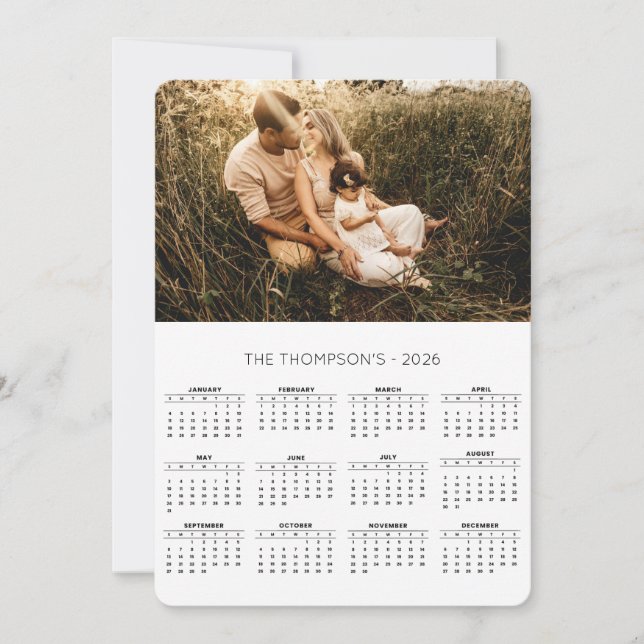 Family Photo 2026 Calendar 12 Month Monogram Holiday Card (Front)