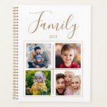 Family Photo 4 Collage Personalised  Planner<br><div class="desc">Personalised planner with 4 photo collage spaces and name typography.  Add current year. Planner.  White with tan accents. Add your favourite photos and customise this planner.</div>