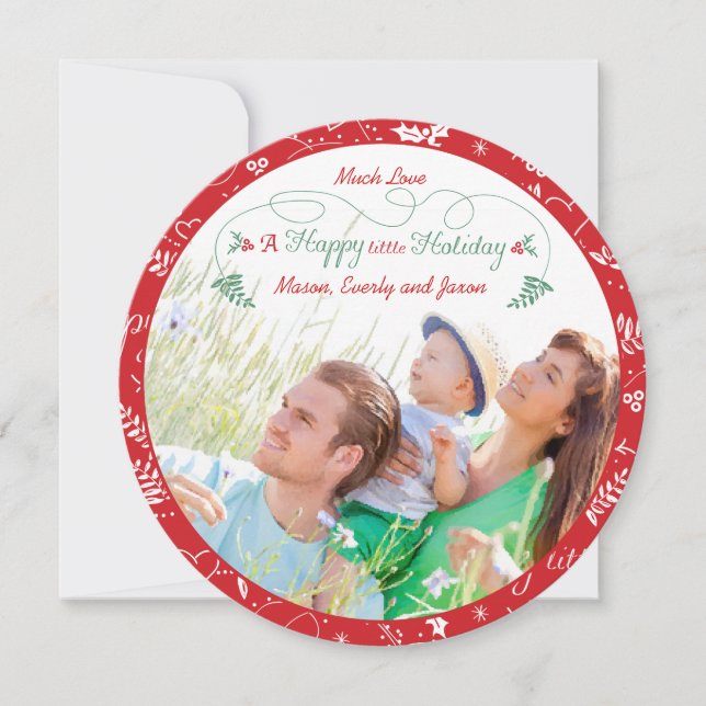 Family Photo A Happy little Holiday Green Red (Front)