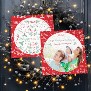 Family Photo A Happy little Holiday Green Red Card