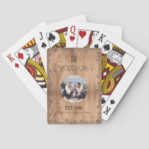 Family Photo and Name Your Funny Quote Rustic Playing Cards
