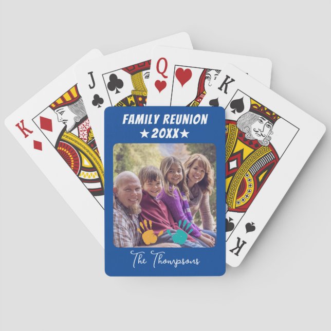 Family Photo Anniversary Kids Handsprint Playing Cards (Back)