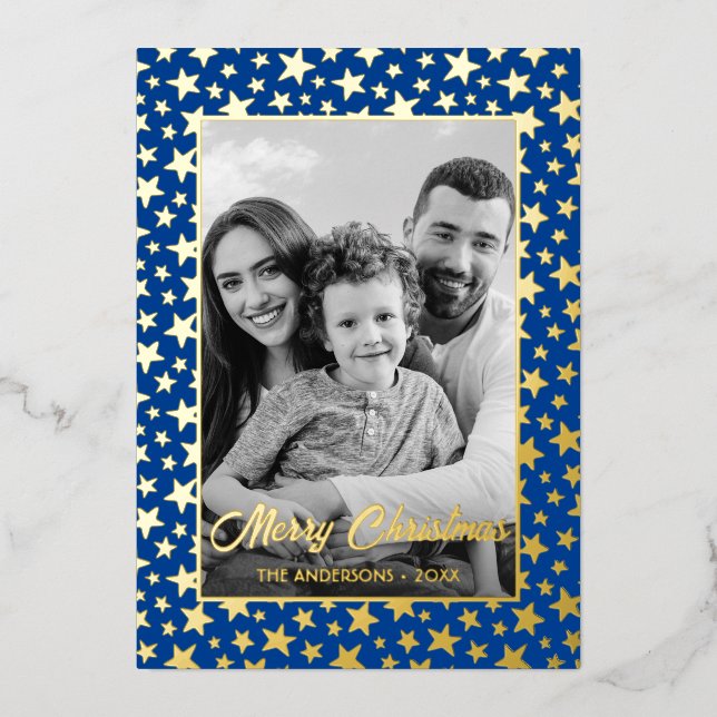 Family Photo | Auto Convert pic to Black and White Foil Holiday Card (Front)