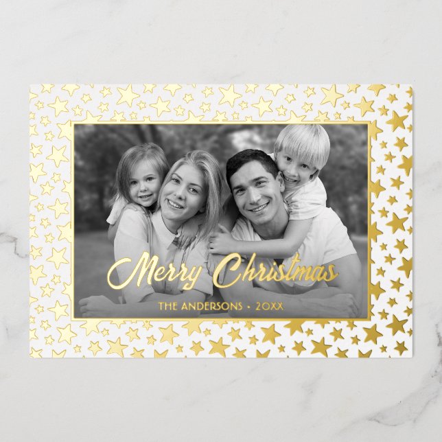 Family Photo | Auto Convert pic to Black and White Foil Holiday Card (Front)