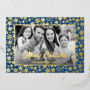 Family Photo Auto Convert pic to Black and White Foil Holiday Card