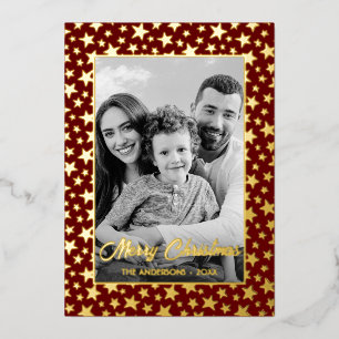 Family Photo Auto Convert pic to Black and White Foil Holiday Card