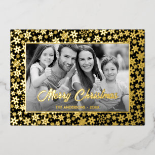 Family Photo Auto Convert pic to Black and White Foil Holiday Card