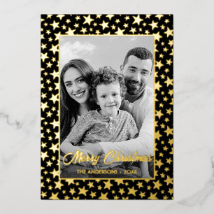 Family Photo Auto Convert pic to Black and White Foil Holiday Card