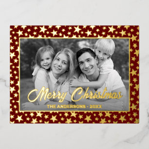 Family Photo Auto Convert pic to Black and White Foil Holiday Postcard