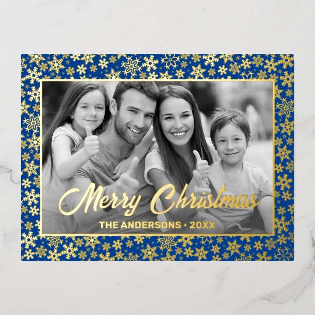 Family Photo | Auto Convert pic to Black and White Foil Holiday Postcard (Front)