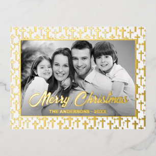 Family Photo Auto Convert pic to Black and White Foil Holiday Postcard