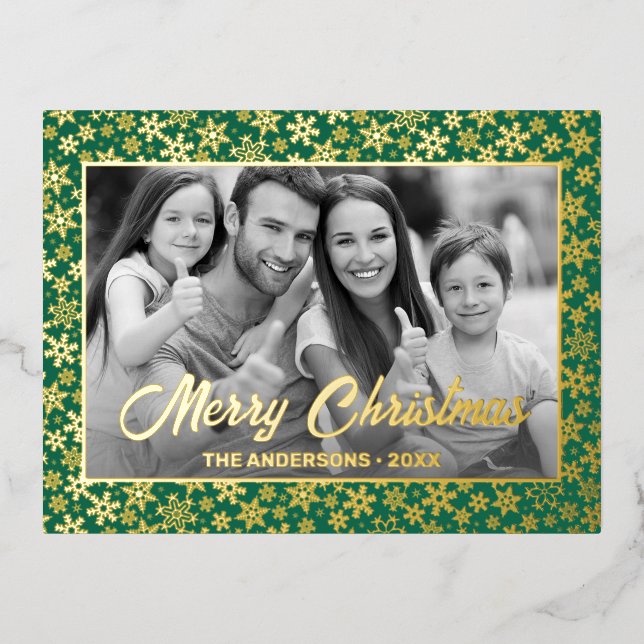 Family Photo | Auto Convert pic to Black and White Foil Holiday Postcard (Front)
