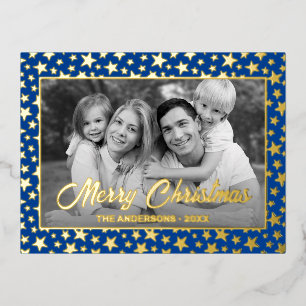 Family Photo Auto Convert pic to Black and White Foil Holiday Postcard