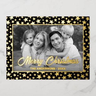 Family Photo Auto Convert pic to Black and White Foil Holiday Postcard
