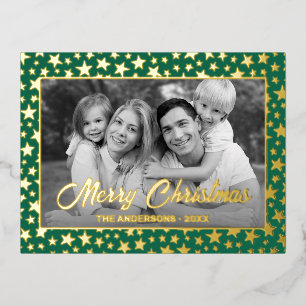 Family Photo Auto Convert pic to Black and White Foil Holiday Postcard