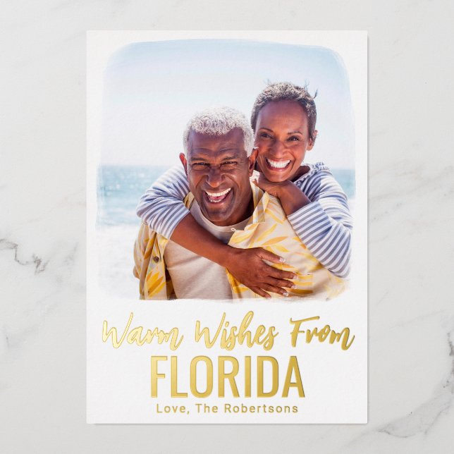 Family Photo Beach Christmas Card Watercolor Foil (Front)