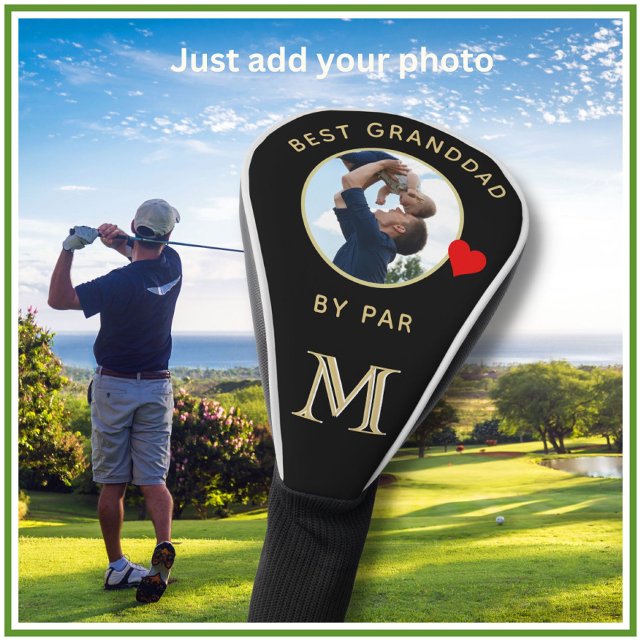 Family Photo Best Granddad Heart Custom Monogram  Golf Head Cover (Creator Uploaded)
