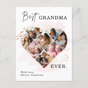 Family Photo Best Grandma Ever Heart Shape 8 Photo Announcement Postcard