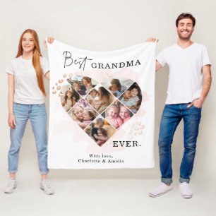 Family Photo Best Grandma Ever Heart Shape 8 Photo Fleece Blanket