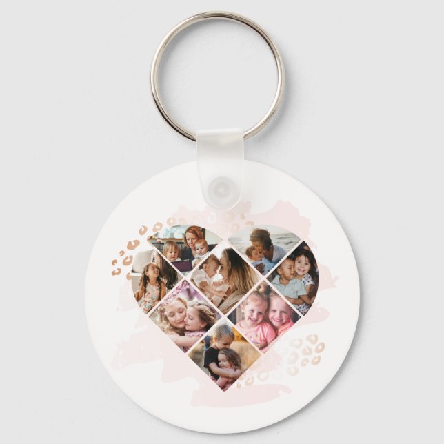 Family Photo Best Grandma Ever Heart Shape 8 Photo Key Ring (Front)