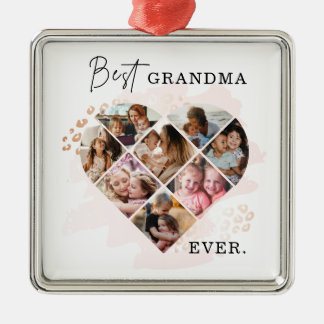 Family Photo Best Grandma Ever Heart Shape 8 Photo Metal Ornament