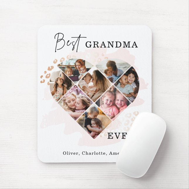 Family Photo Best Grandma Ever Heart Shape 8 Photo Mouse Pad (With Mouse)