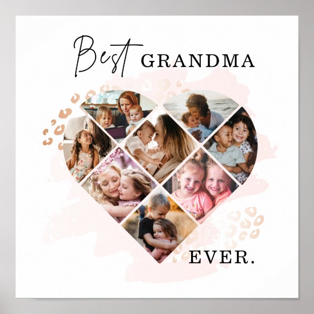 Family Photo Best Grandma Ever Heart Shape 8 Photo Poster (Front)