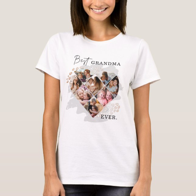 Family Photo Best Grandma Ever Heart Shape 8 Photo T-Shirt (Front)
