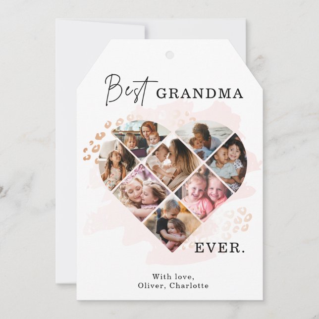 Family Photo Best Grandma Ever Heart Shape 8 Photo Thank You Card (Front)