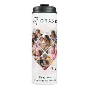 Family Photo Best Grandma Ever Heart Shape 8 Photo Thermal Tumbler