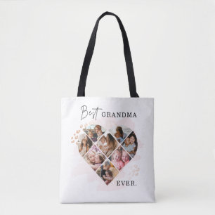 Family Photo Best Grandma Ever Heart Shape 8 Photo Tote Bag