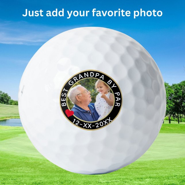 Family Photo Best Grandpa By Par Date Golf Balls (Creator Uploaded)