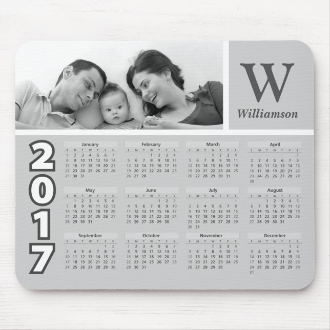 Family Photo | Black and White 2017 Calendar Mouse Pad (Front)