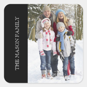 Family Photo Black Square Sticker