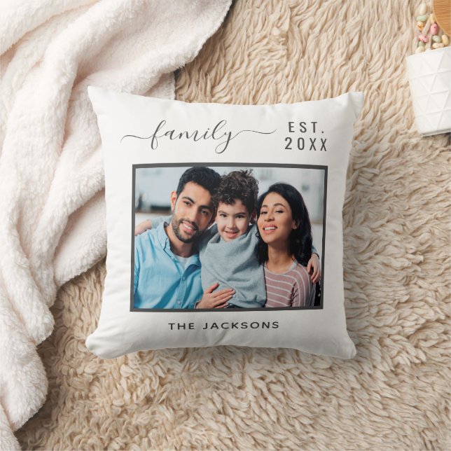 Family photo black white name year established cushion (Blanket)