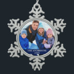 Family Photo Blue Snowflake Pewter Christmas Ornament<br><div class="desc">Family Photo Blue Snowflake Ornament</div>