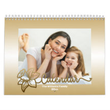 Family Photo Calendar, Editable Gold Flower