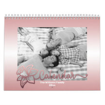 Family Photo Calendar, Editable Rosegold Flower