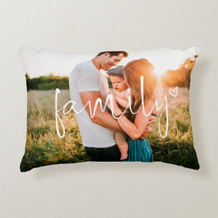 Family Photo   Calligraphy Trendy Heart Decorative Cushion